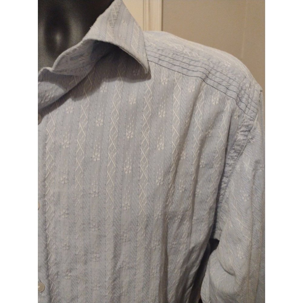 Men's ROBERT GRAHAM Blue Striped Geometric Long Sleeve Button Shirt XL Cotton - Picture 12 of 13